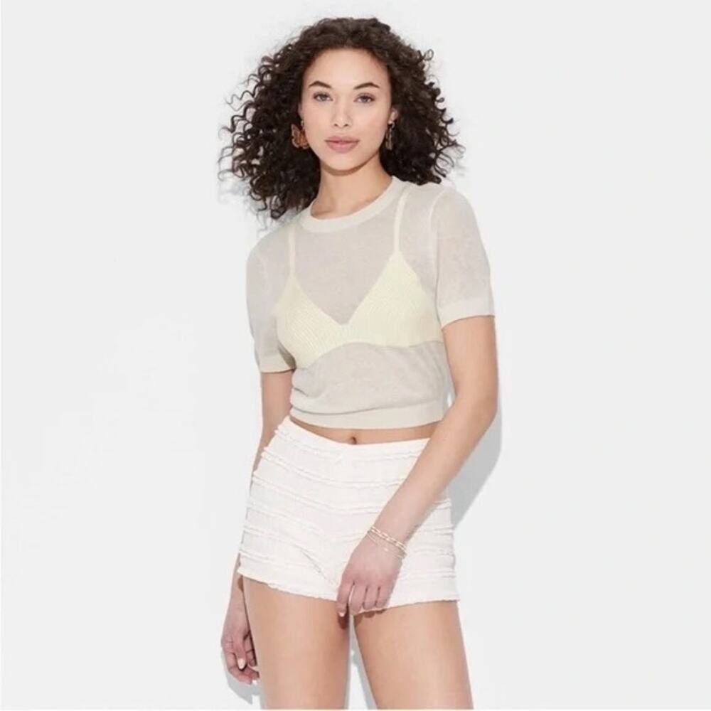 NWT Wild Fable Cream Bikini Overlay Sheer Knit Crop Top Size Medium Summer Layer